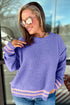 Striped Trim Loose Drop Shoulder Knit Sweater