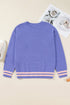 Striped Trim Loose Drop Shoulder Knit Sweater