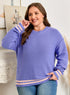 Striped Trim Loose Drop Shoulder Knit Sweater