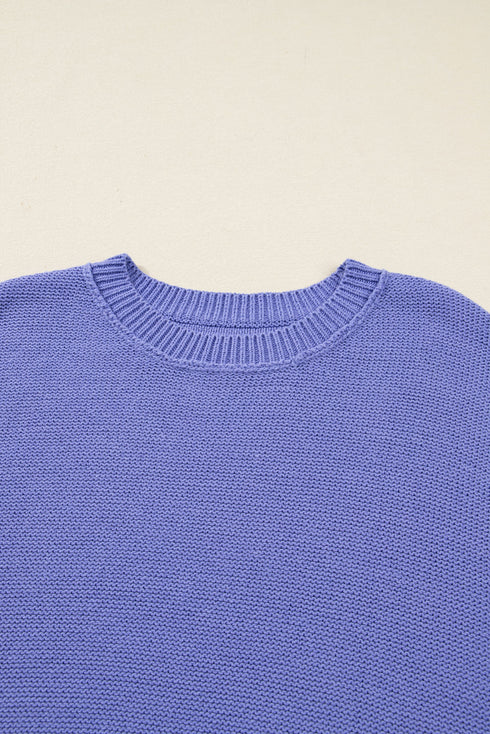 Striped Trim Loose Drop Shoulder Knit Sweater
