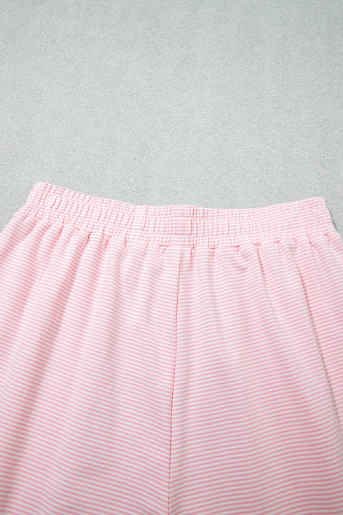 Striped Trim Mock Neck Pullover Drawstring Pants Outfit Pant Set