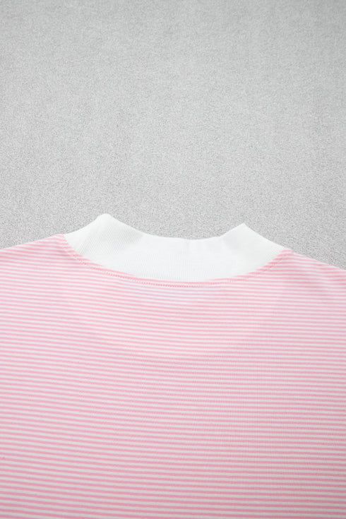 Striped Trim Mock Neck Pullover Drawstring Pants Outfit Pant Set
