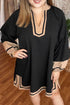 Striped Trim Patchwork V Neck Shift Mini Dress
