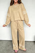 Striped Trim Seam Long Sleeve Top Loose Pant Set