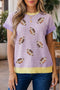 Striped Trim Sequin Rugby Graphic Sporty Casual Tee