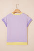 Striped Trim Sequin Rugby Graphic Sporty Casual Tee
