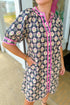 Striped Trim Short Sleeve Vintage Shift Floral Dress