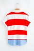 Striped Trim V Neck Dolman Sleeve Cuffed Blouse