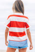 Striped Trim V Neck Dolman Sleeve Cuffed Blouse