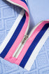 Striped Trim Zipped Stand Collar Textured Puff Sleeve Mini Dress
