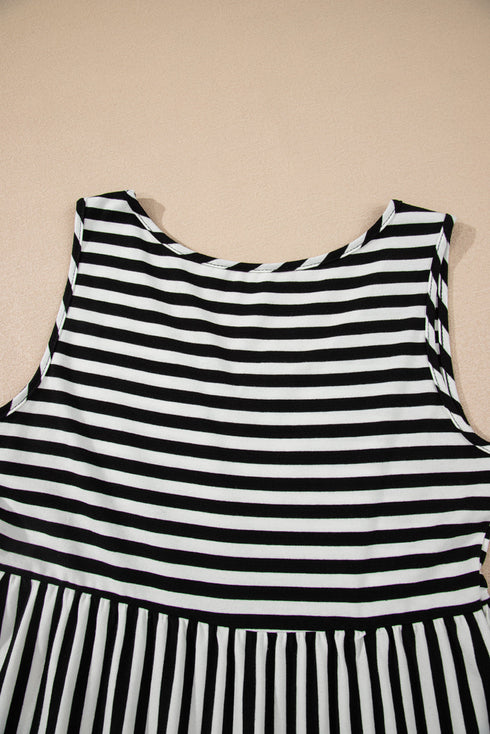 Striped U Neck Sleeveless Loose Fit Casual Mini Dress