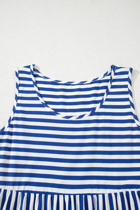 Striped U Neck Sleeveless Loose Fit Casual Mini Dress