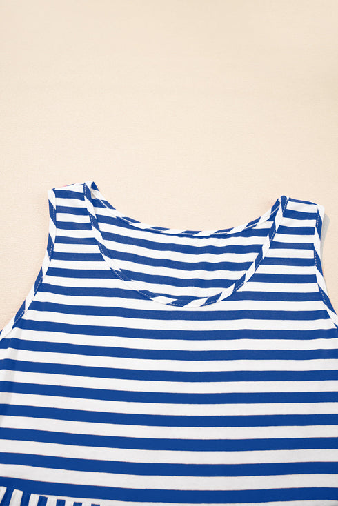 Striped U Neck Sleeveless Loose Fit Casual Mini Dress