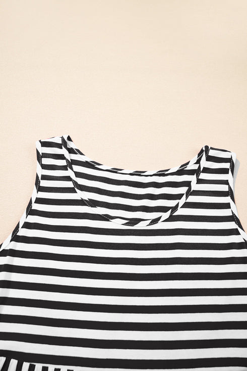 Striped U Neck Sleeveless Loose Fit Casual Mini Dress