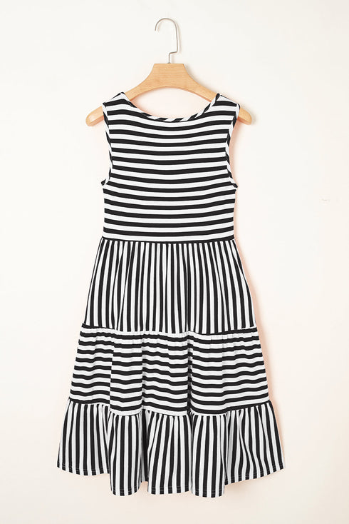 Striped U Neck Sleeveless Loose Fit Casual Mini Dress