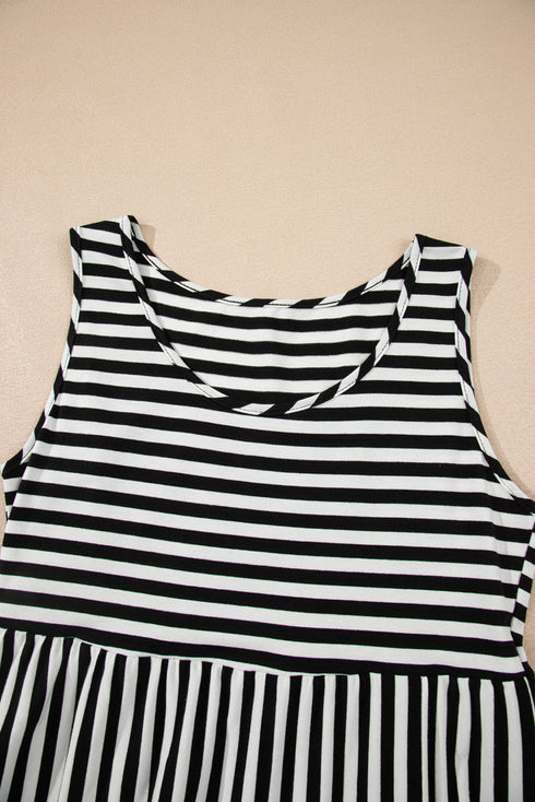 Striped U Neck Sleeveless Loose Fit Casual Mini Dress