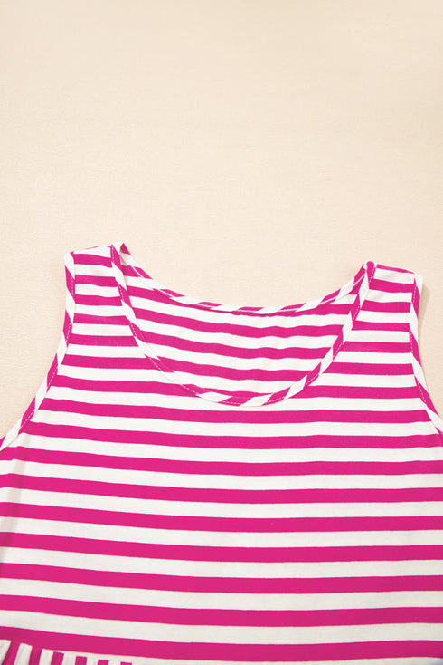 Striped U Neck Sleeveless Loose Fit Casual Mini Dress