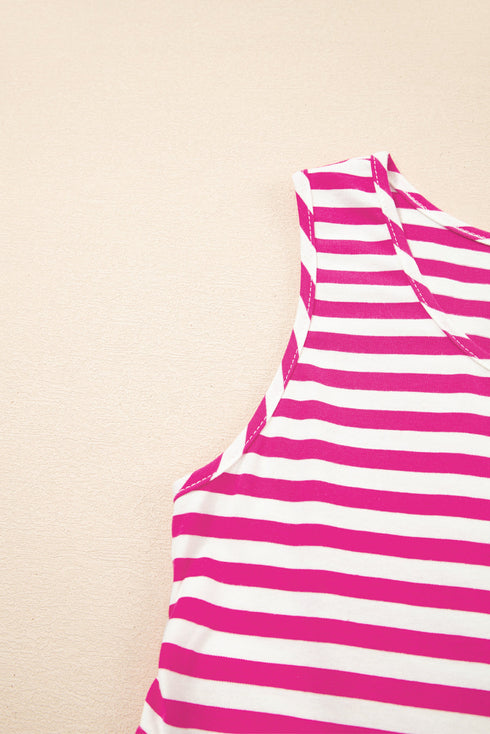 Striped U Neck Sleeveless Loose Fit Casual Mini Dress