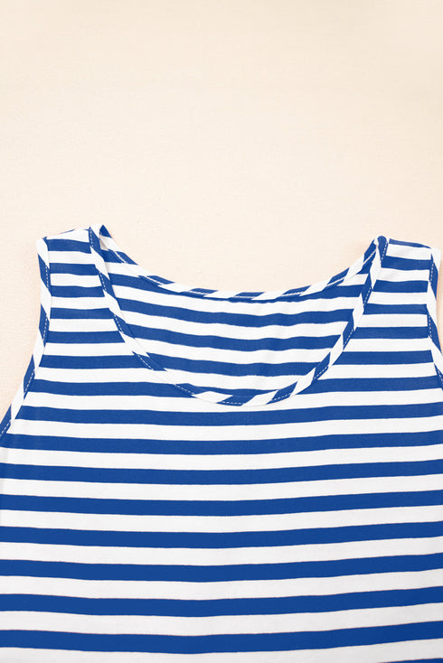 Striped U Neck Sleeveless Loose Fit Casual Mini Dress