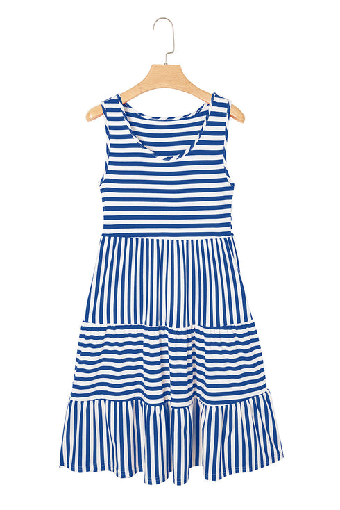 Striped U Neck Sleeveless Loose Fit Casual Mini Dress