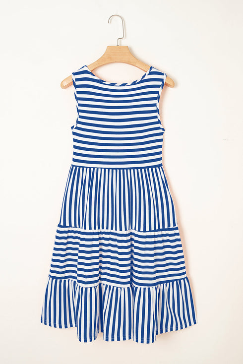 Striped U Neck Sleeveless Loose Fit Casual Mini Dress