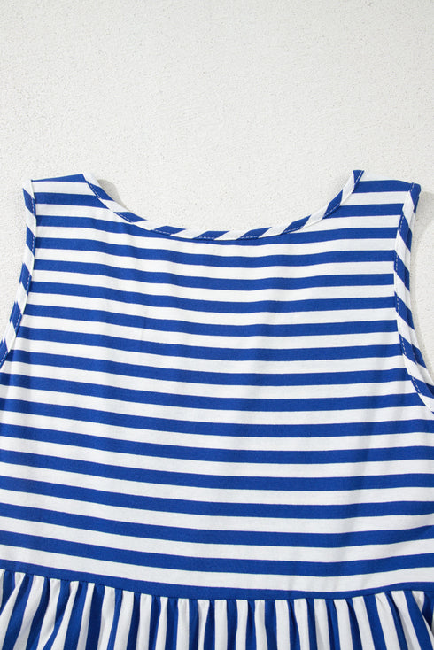 Striped U Neck Sleeveless Loose Fit Casual Mini Dress