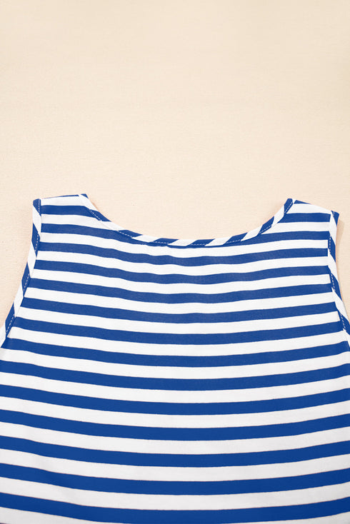 Striped U Neck Sleeveless Loose Fit Casual Mini Dress