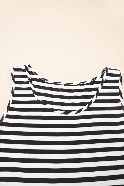 Striped U Neck Sleeveless Loose Fit Casual Mini Dress