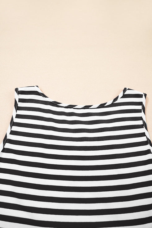 Striped U Neck Sleeveless Loose Fit Casual Mini Dress