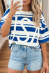 Striped USA Applique Drop Shoulder Half Sleeve T Shirt