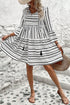 Striped V Neck Bell Sleeve A Line Mini Dress