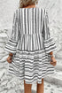 Striped V Neck Bell Sleeve A Line Mini Dress