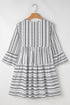 Striped V Neck Bell Sleeve A Line Mini Dress
