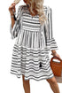 Striped V Neck Bell Sleeve A Line Mini Dress