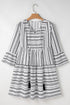 Striped V Neck Bell Sleeve A Line Mini Dress