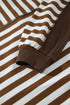 Striped V Neck Button Tunic Ribbed Cuff Pullover Sweatshirt
