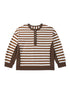Striped V Neck Button Tunic Ribbed Cuff Pullover Sweatshirt