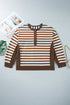 Striped V Neck Button Tunic Ribbed Cuff Pullover Sweatshirt