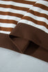 Striped V Neck Button Tunic Ribbed Cuff Pullover Sweatshirt