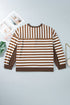 Striped V Neck Button Tunic Ribbed Cuff Pullover Sweatshirt