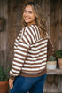 Striped V Neck Button Tunic Ribbed Cuff Pullover Sweatshirt
