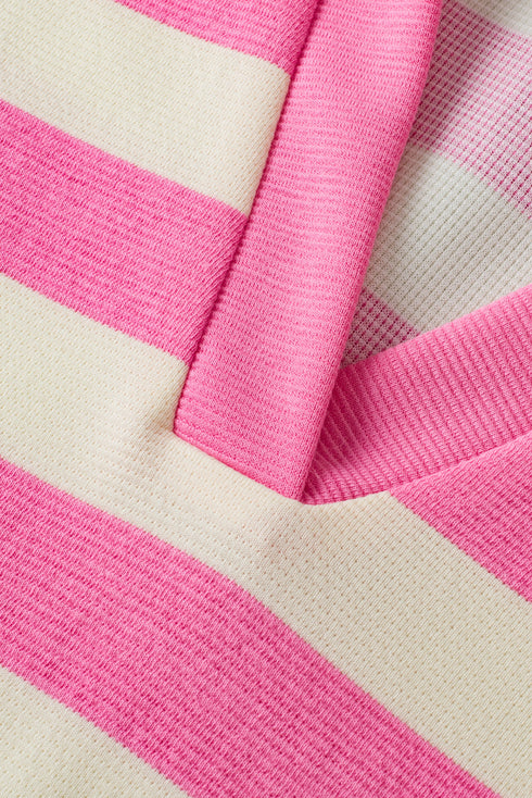 Striped V Neck Collared Cap Sleeve Knit Top