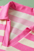 Striped V Neck Collared Cap Sleeve Knit Top