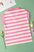 Striped V Neck Collared Cap Sleeve Knit Top