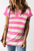 Striped V Neck Collared Cap Sleeve Knit Top