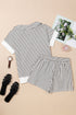 Striped V Neck Contrast Cuff Top And Drawstring Short Lounge Set