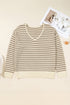 Striped V Neck Drop Shoulder Knit Pullover Sweater