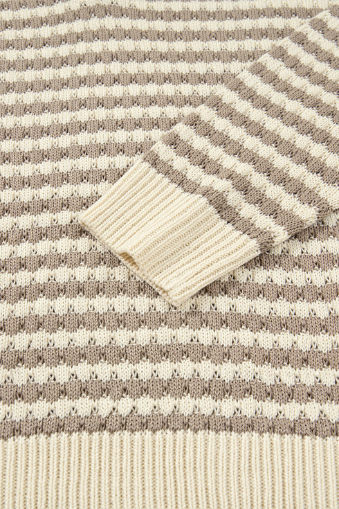Striped V Neck Drop Shoulder Knit Pullover Sweater