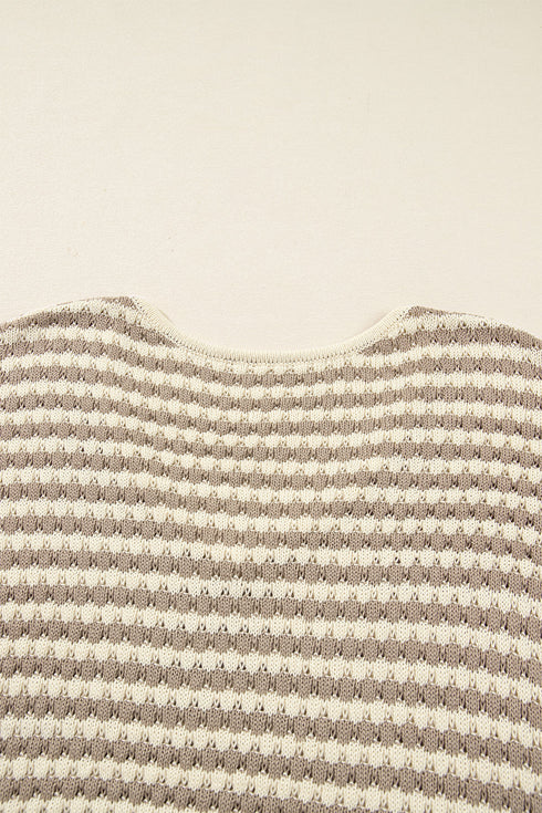 Striped V Neck Drop Shoulder Knit Pullover Sweater