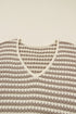 Striped V Neck Drop Shoulder Knit Pullover Sweater